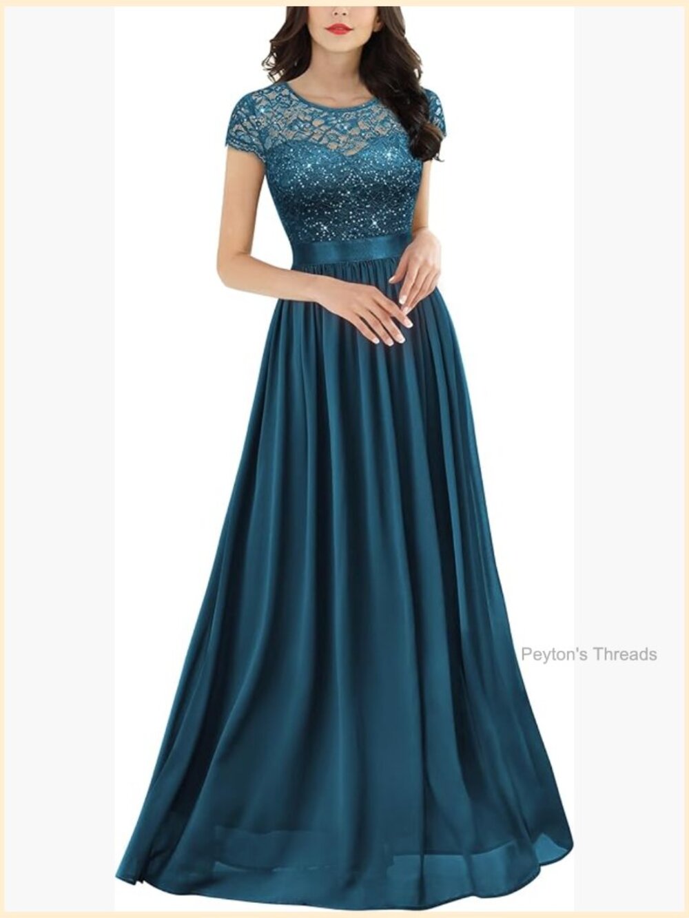 Scoop Neck Sequin Lace Maxi Dress with Zipper Back